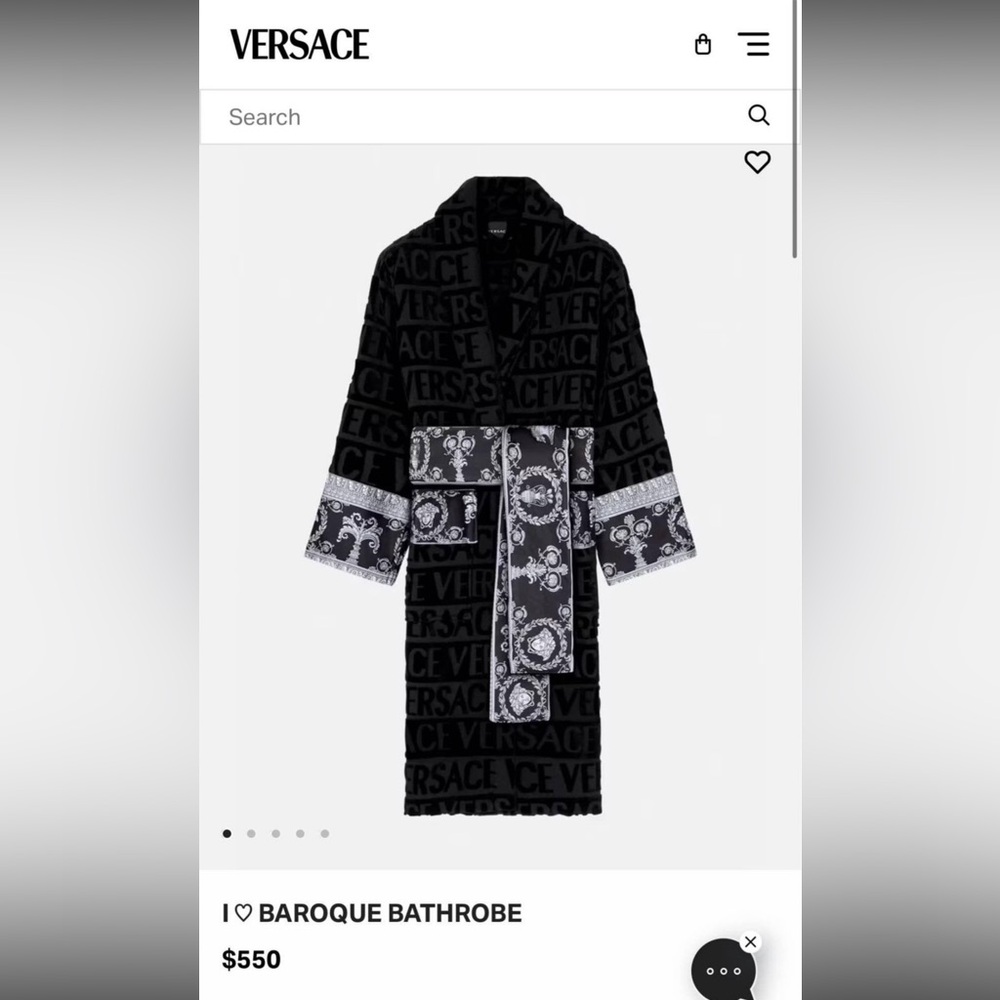unisex Versace black/grey bathrobe. Size L. Tried on once- wrong size.